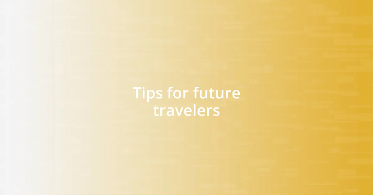 Tips for future travelers